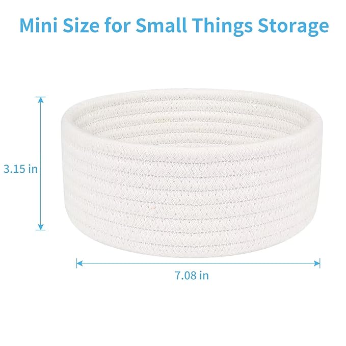 ABenkle 2 Pack Small Baskets, Cotton Rope Woven Basket, Cute Mini Tiny Storage Baskets, Decorative Boho Basket for Nursery Living Room Bedroom Shelf, Empty Gift Baskets for Mother's Day - White