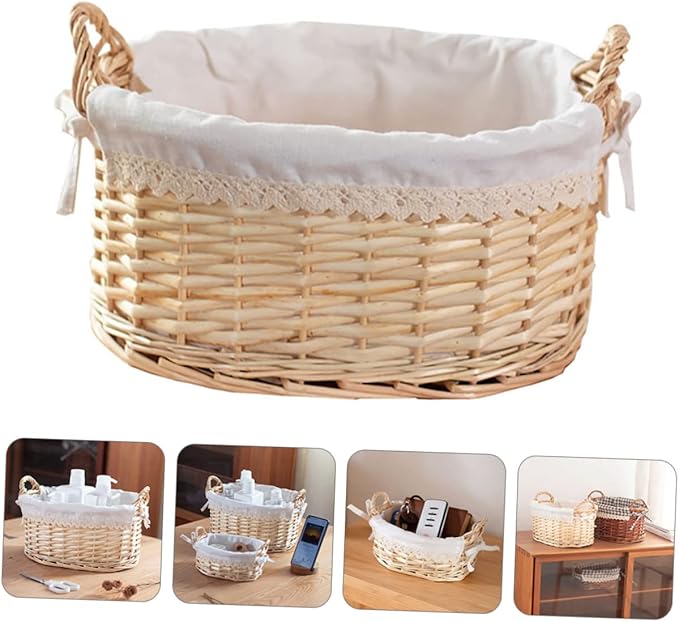 Woven Storage Basket for Desktop Organization Handcrafted Natural Beige Basket for Toys Cosmetics and Snacks Stylish Home Office Decor and Practical Storage