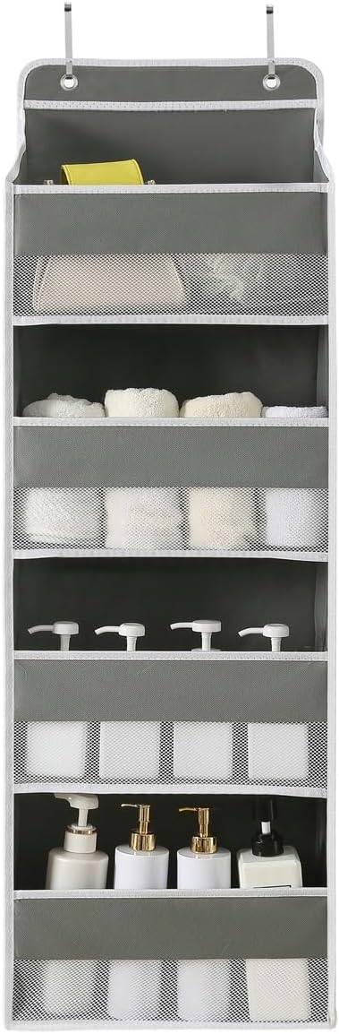 PandaEar 1 Pack Hanging Over The Door Organizer, Large Wall Mount Door Storage Organizer with 5 Pockets 10 Mesh Pockets for Baby Essentials Stuff, Newborn Bedroom, Bathroom, Nursery