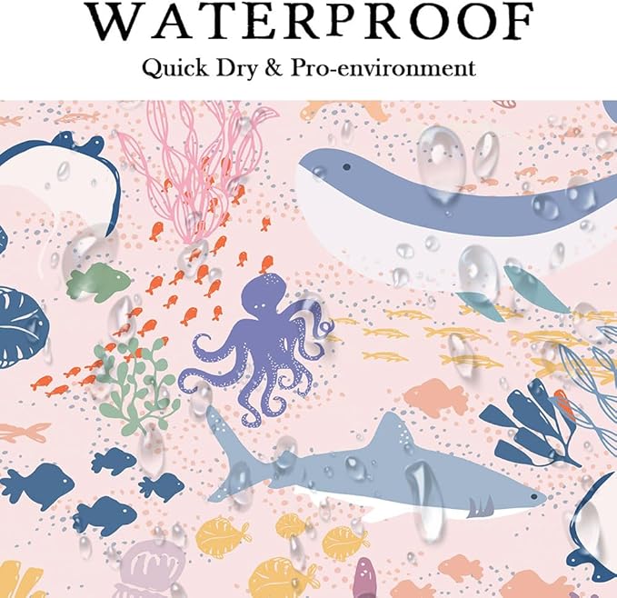 60x70 inch Kids Shower Curtain - Pink Boho Ocean Animals Underwater Cartoon Bathroom Decor with Shark & Fish for Girls, Nautical Theme Bathtub Curtain