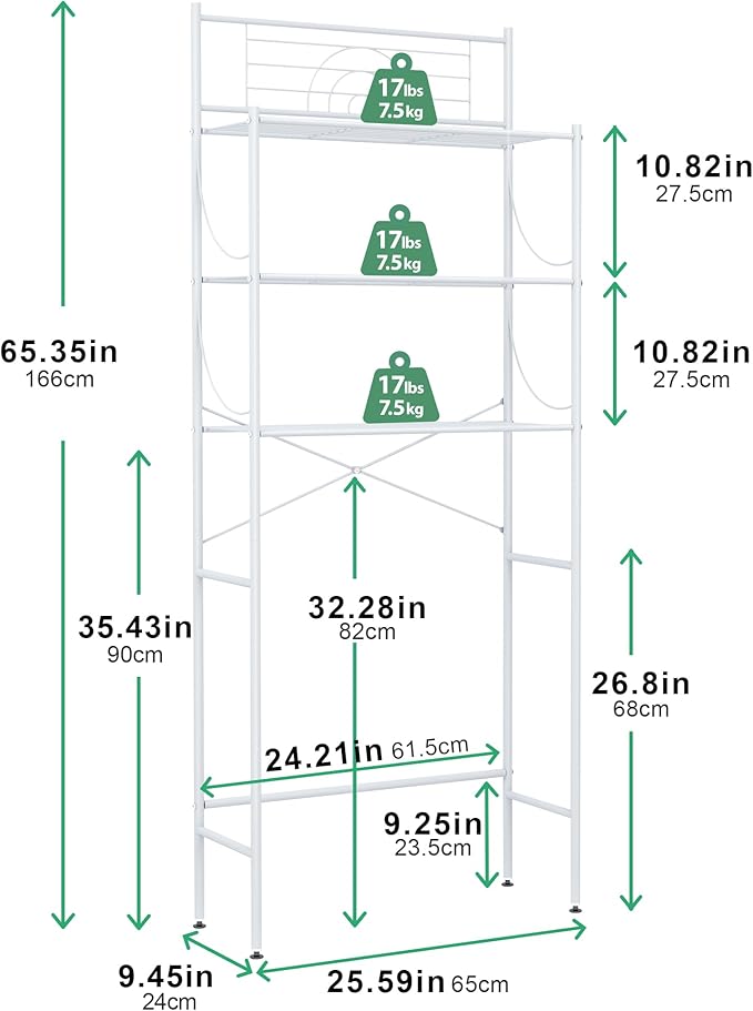 MallBoo Over The Toilet Storage Rack, 3-Tier Metal Bathroom Organizer Shelf with Hooks & Paper Holder, Freestanding Above Toilet Storage for Small Spaces, Apartments, Laundry Room(White)