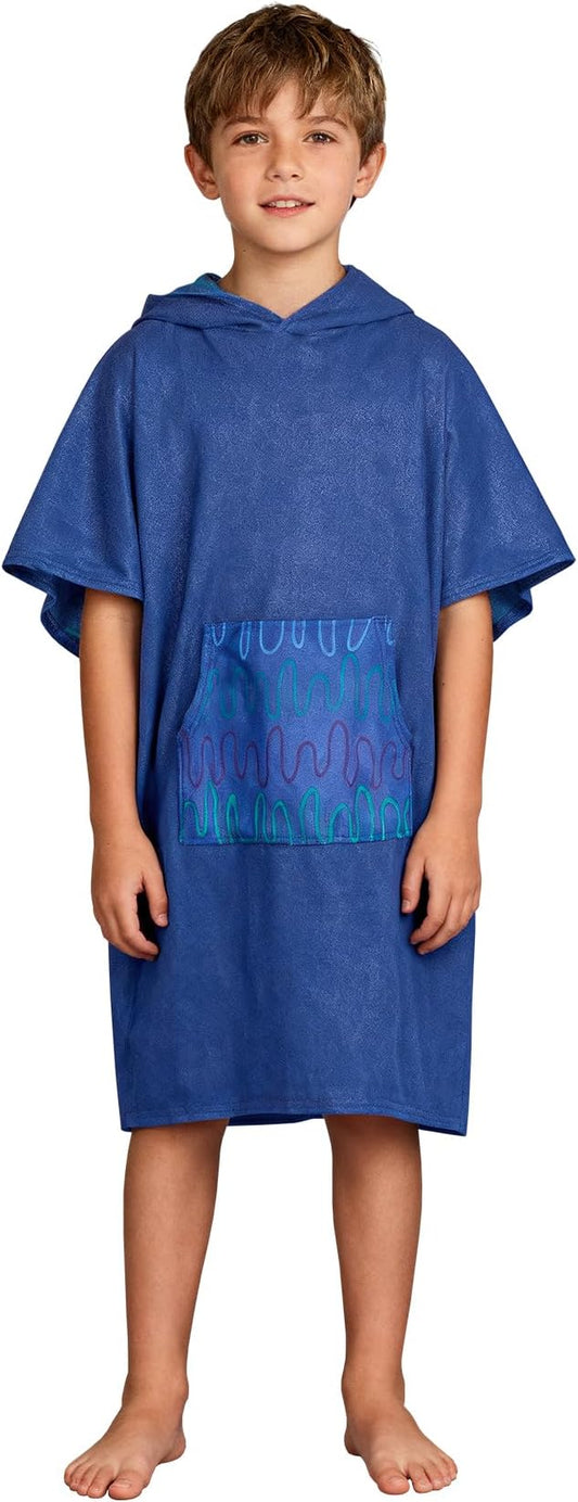 MissShorthair Towel Poncho for Kids, Hooded Beach Towel for Girl&Boy, Surf Poncho Swim Changing Robe Microfiber Bath Towel 11-14 Years Dark Blue