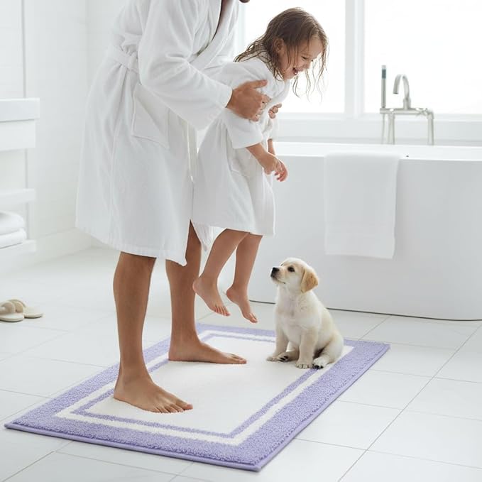 GRANNY SAYS Microfiber Bathroom Rugs Non Slip Washable, Water Absorbent Bathroom Mats for Tub Non Slip, Soft Bath Mats for Floor & Shower, Bath Rug, 16" x 24", Black Bath Rug, Purple