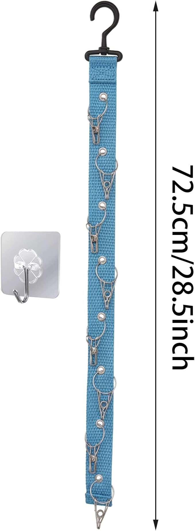 Plush Doll Hanging Storage Rope Display Rack with 8 Clips – Wall Hanging Organizer for Keychain Plushies, Mini Toys– Holds up to 3kg (Blue)