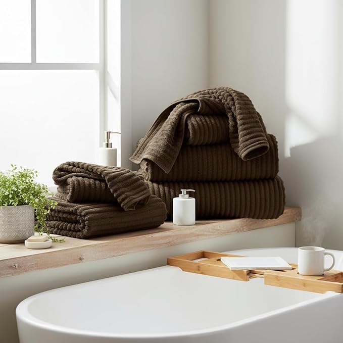 6-Piece Bath Towel Set(30"x60"), 2 Large Bath Towel Sheets, 2 Hand Towels and 2 Washcloths - Highly Absorbent Quick Dry Microfiber,Ultra Soft Towel Set for Bathroom (Brown