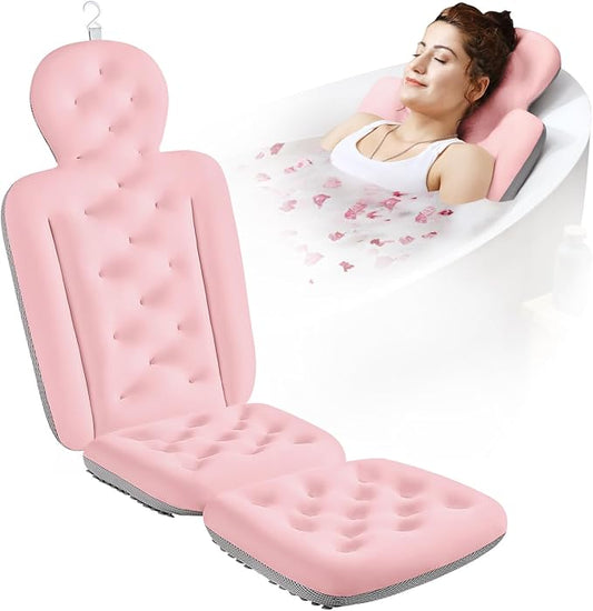 Full Body Bath Pillow for Bathtub, Thick Bathtub Cushion with Laundry Bag, Luxury Tub Pillow for Bath for Headrest Neck and Back Support Pink 51" x 16"