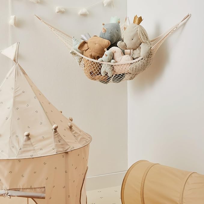 3 Sprouts Large Stuffed Animal Hammock - Corner Wall Toy Net Organizer for Plushie Animals, Teddy Bear Hanging Storage Solution, Stuff Toy Hammock Holder - Includes Anchors & Hooks