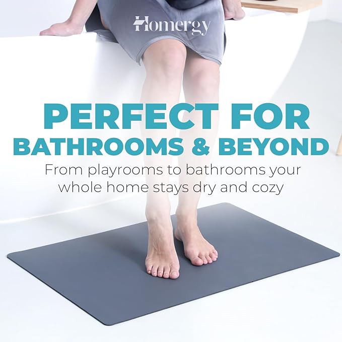 Homergy Bath Mat – Super‑Absorbent & Quick‑Dry with Non‑Slip Rubber Backing, Machine Washable & Odor Resistant – 24x48 in, Dark Gray