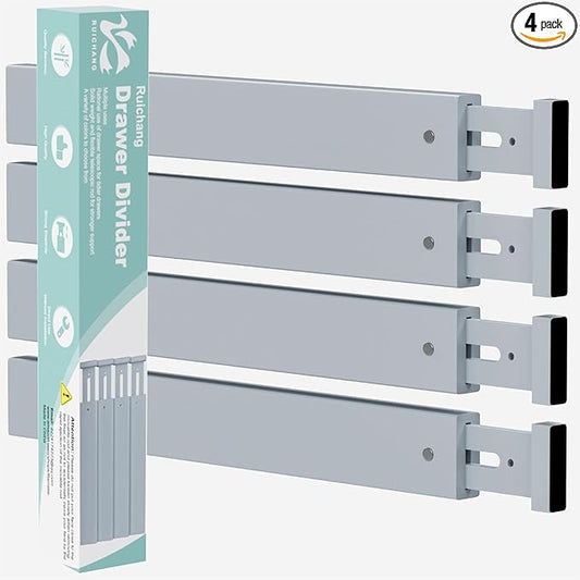 Ruichang Bamboo Kitchen Drawer Divider 4 Pack,17-22" Adjustable Utensil Drawer Organizer for Dresser Bathroom Bedroom,Grey