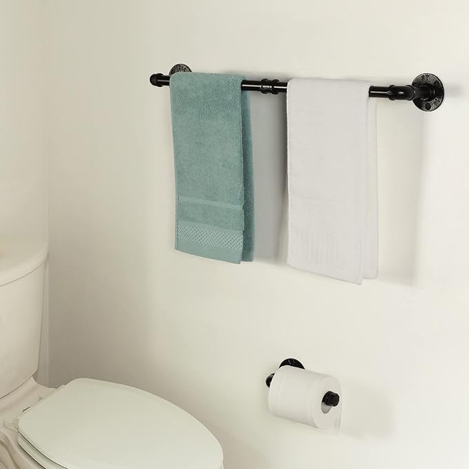 13-Pieces Towel Bar Set Black Bathroom Hardware Set Industrial Pipe Bath Towel Rack Accessories Kit Wall Hand Towel Bar, Toilet Paper Holder, Towel Ring, Robe Towel Hooks, Kitchen Tissue Paper Hanger