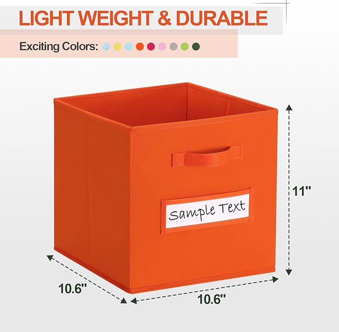 artsdi Fabric storage cubes (8 Pack) 11 Inch Cube Storage Bin, cube organizer bins with 8 Labels Window Cards & a Pen, Foldable cube organizer bins and Storage Box, Orange