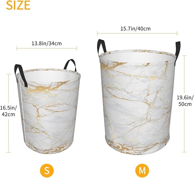 Marble Print Round Laundry Hamper Storage Basket Toys Clothes Organizer Bin For Home Bathroom Bedroom Dorm Nursery, 62l