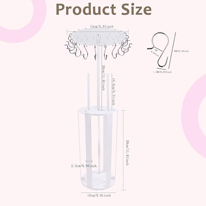 cherrboll Rotating Hair Bows Holder Stand, Headbands Organizer with Hooks, Scrunchies Claw Clips Rack Display, Hair Accessories Storage Nursery Room Decor for Baby Toddler Girls