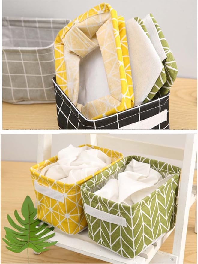 Mini Storage Baskets Collapsible Canvas Basket Bins Desk Nursery Organizer Fabric Boho Storage Basket - 6 pack
