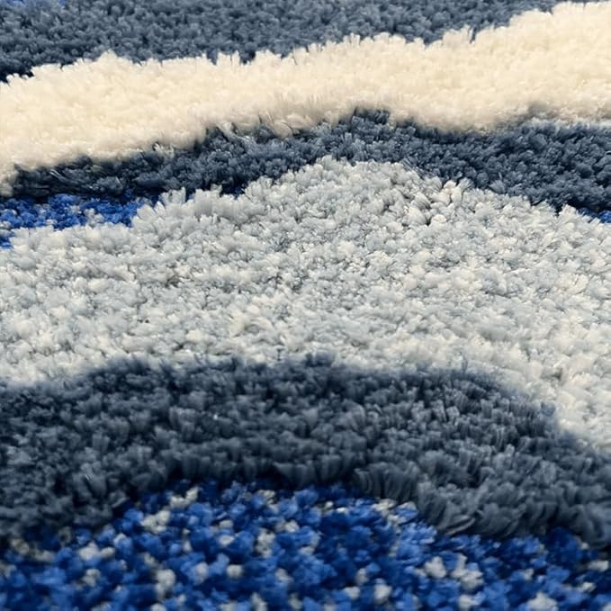Blue 3D Ocean Wave Bath Mat, Cute Funky Bathroom Rugs,for Coastal Beach Nautical Themed Decor, Non-Slip Washable Tufted Rug for Bedroom Kitchen Runner Rug (27.6 x 63 in)