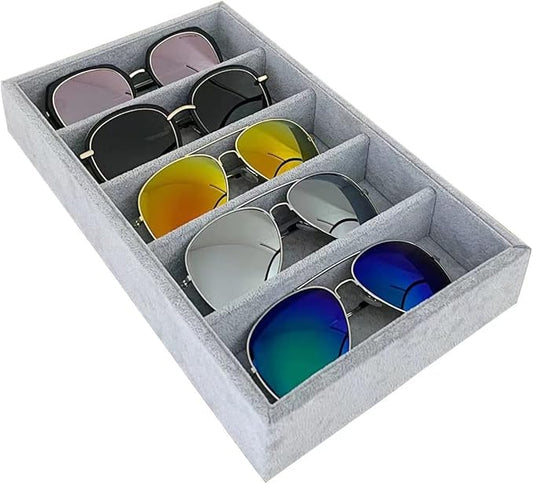 5-Slot Luxurious Gray Velvet Premium Grade Drawer Divider Eyewear Storage Sunglasses Jewelry Tray Organizer