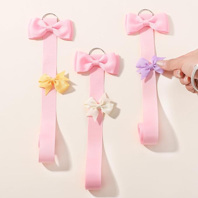 YLEN YHXX 8 PCS Pink Bow Holder for Girls Hair Bows Baby Bow Organizer Baby Hair Accessories Organizer Storage Wall Hanging Home Decor for Girls Room