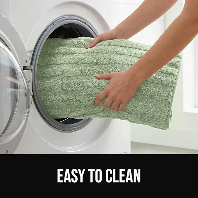 GORILLA GRIP Textured Backing Bathroom Rugs, Soft Memory Foam Absorbent Striped Bath Mats, Machine Washable & Fade Resistant, Bathmat Accessories for Floor, Home Decor Shower Essentials, Sage 34x20