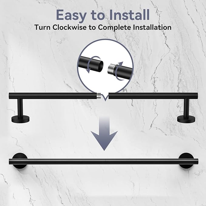 2 Pack Matte Black Towel Bar, 24 Inch Bathroom Towel Rack, Towel Holder Wall Mounted, Thicken SUS304 Stainless Steel Towel Rod Modern Home Decor (Total Length 26-Inch)