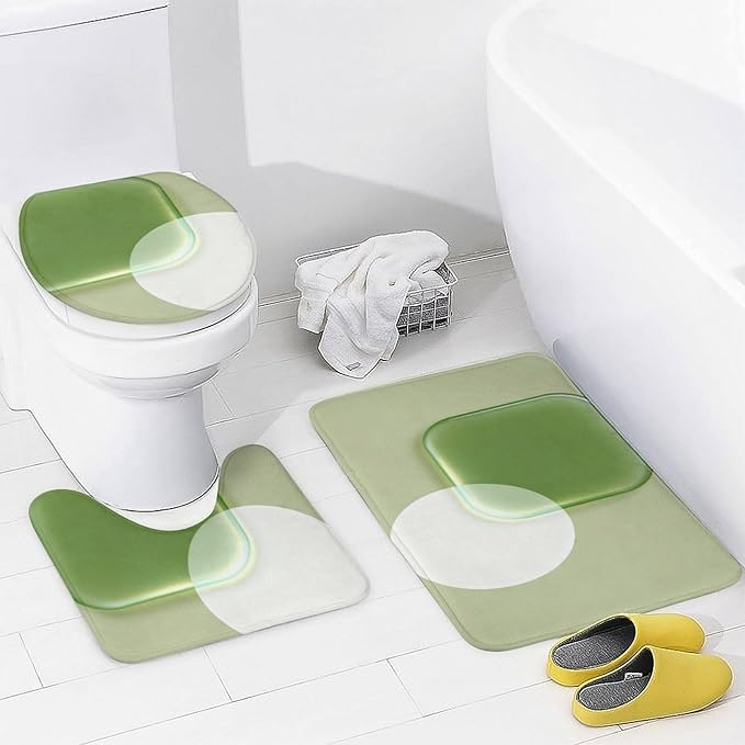 4 Piece Bathroom Rug Set with Shower Curtain, Non-Slip Bath Mat Toilet Cover Set, Geometric Fluidity Bathroom Rug Sets