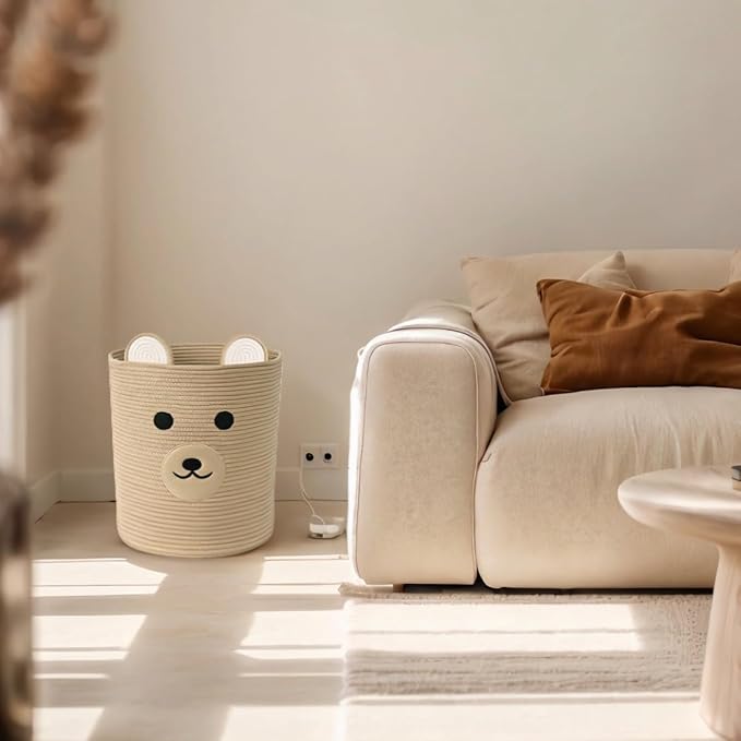 Bear Basket for Nursery, Baby Baskets for Storage, Baby Shower Baskets, Laundry Basket, Storage Hamper for Children Kids Toy Plant Indoor Corner (Light Brown)