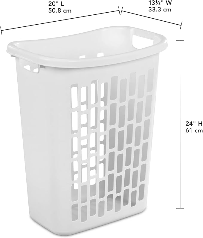 Slim Rectangular Laundry Hamper, Open Top Plastic Basket for Small Spaces, Modern style, sturdy and durable, White