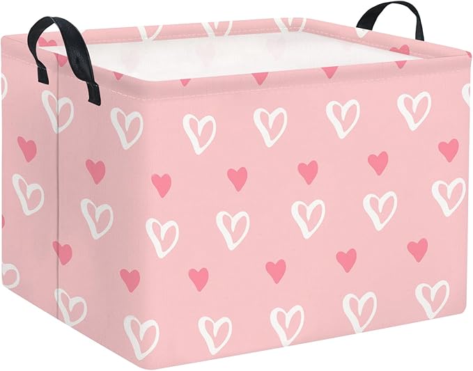 Rectangular Kids Storage Basket Gift Basket Baby Storage Basket Cute Kids Toy Storage Bin Organizer Shelf Book Basket Room Decor(Pink Heart)