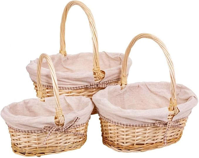 Wicker Lined Baskets Set 3 Pieces