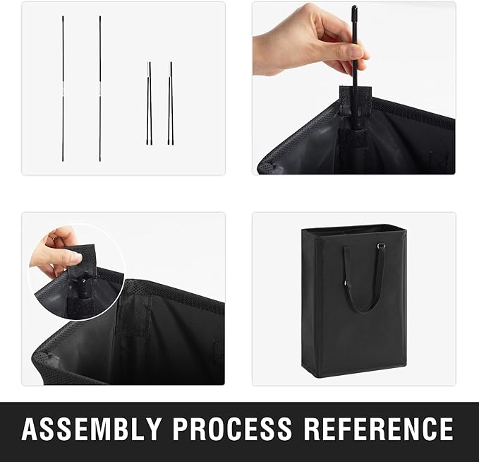 TECHMILLY Slim Laundry Hamper with Adjustable Long Handles, 45L Small Laundry Baskets with Mesh Top, Narrow Dirty Clothes Hamper for Bedroom, Closet, and Bathroom - Black, 2 Packs