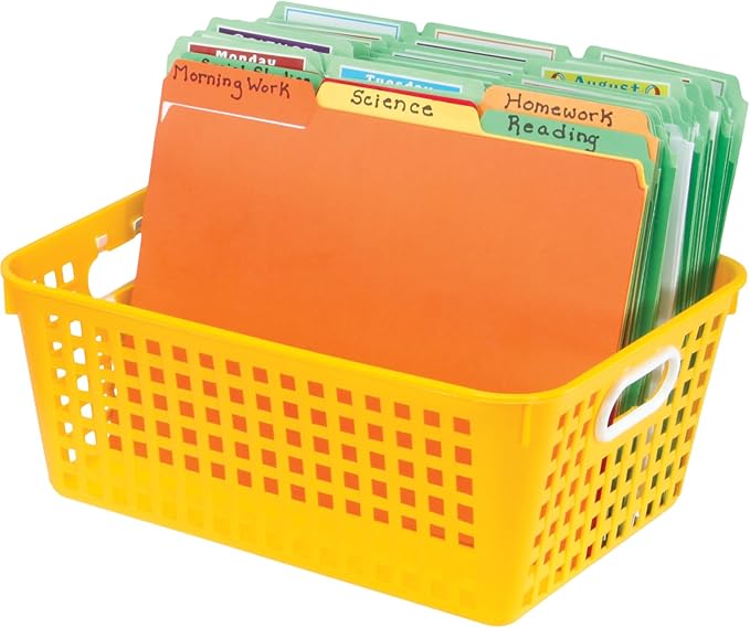 Really Good Stuff Large Plastic Book Baskets, 13.25" x 10" x 5.5", 4 Pack, Primary Group Colors, Classroom Library Organizers, Toy Storage, Multi-Purpose