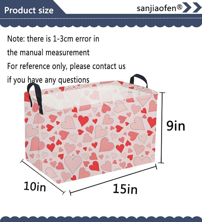 Sanjiaofeng Rectangular Valentine's Day Basket Love Storage Bins,Girls Storage Basket with Handles.Clothers,Books,Kid's Gifts Bins. (Colorful Love)