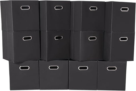 Fabric Cloth Storage Bins,Fabric Cube Organizer with Dual Handles Foldable Cube Storage Baskets for Home Bedroom Storage,Set of 12,(Black)