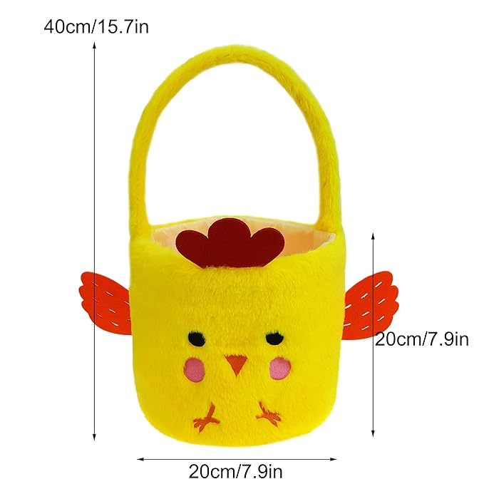 DearSun Exquisite Embroidery ! Personalized Yellow Plush Chick Basket Halloween Trick or Treat Bag with Embroidery Name (Yellow Plush Chick Basket)