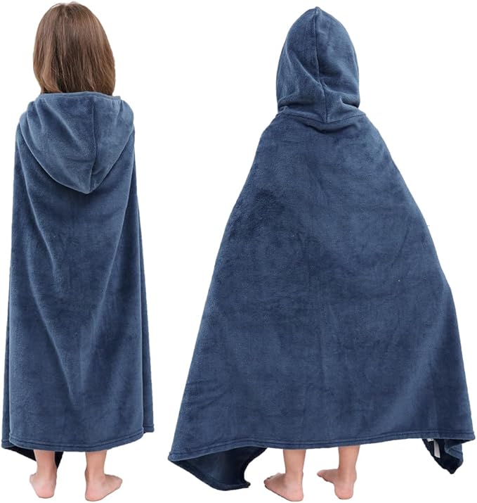Hiturbo Kids Hooded Bath Towel: Soft Plush Pool Beach Fleece Towel Blanket - 50"x30" Toddler Towels Wrap for Boys Girls 3-12 Years (Navy)