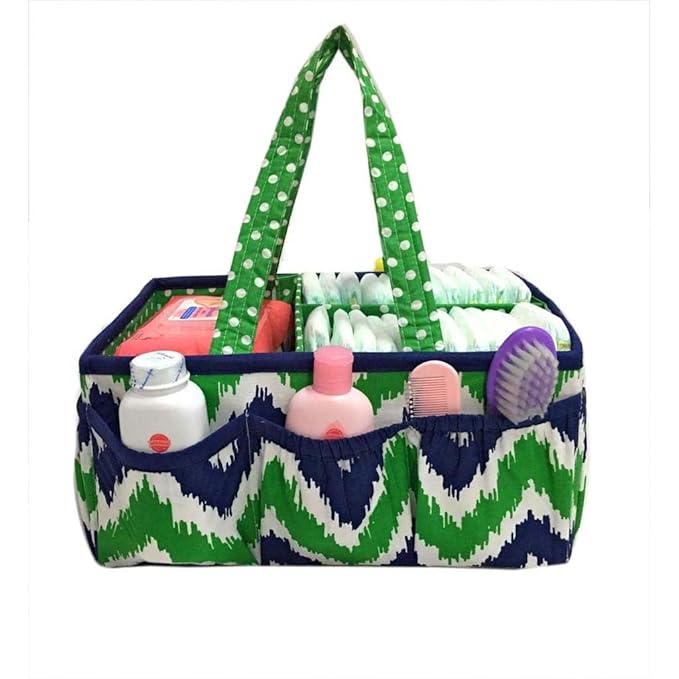 Bacati Mix and Match Nursery Fabric Storage Caddy with Handles, Navy/Green