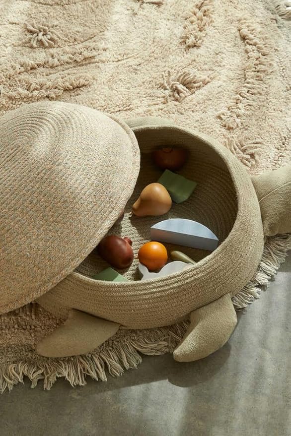 Lorena Canals Basket for Kids Mama Turtle. Olive Ivory Natural. Size: 7" x 2' 3" x 1' 6"
