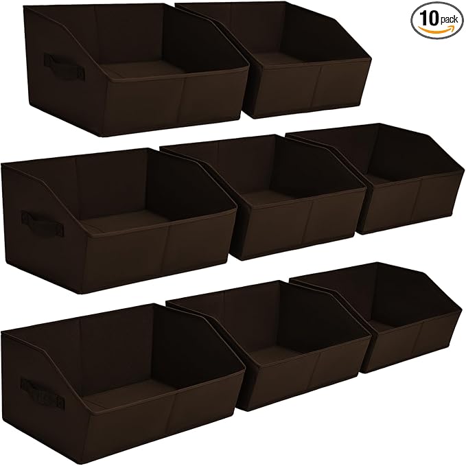 Clothes Organizers and Storage - Fabric Cube Bins with Handles, Storage Baskets for Shelves, Trapezoid Collapsible Boxes for Home, Dorm, Office, 10 Pack, Brown