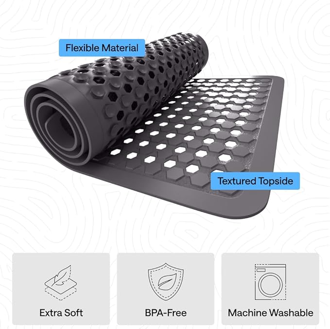 GORILLA GRIP Patented Square Shower Stall Mat, Small Bathtub Floor Mats for Stand Up Showers, Suction Cups and Drain Holes, Machine Wash, Soft on Feet, Bathroom Accessories 21x21 Inch, Charcoal Opaque