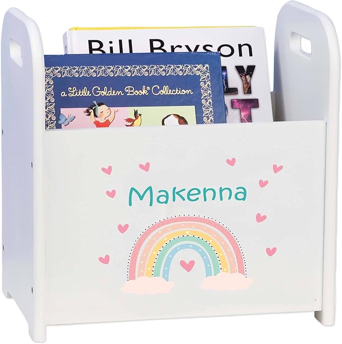 My Bambino Personalized White Boho Rainbow Book Caddy Childrens Book Storage Bin