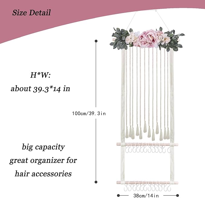 Headband Holder Bow Organizer for Girls, Hair Clips Bows Holder Baby Headbands Storage Personalized Hair Accessories Storage Organizer Wall Hanging Decor for Nursery Room Closet