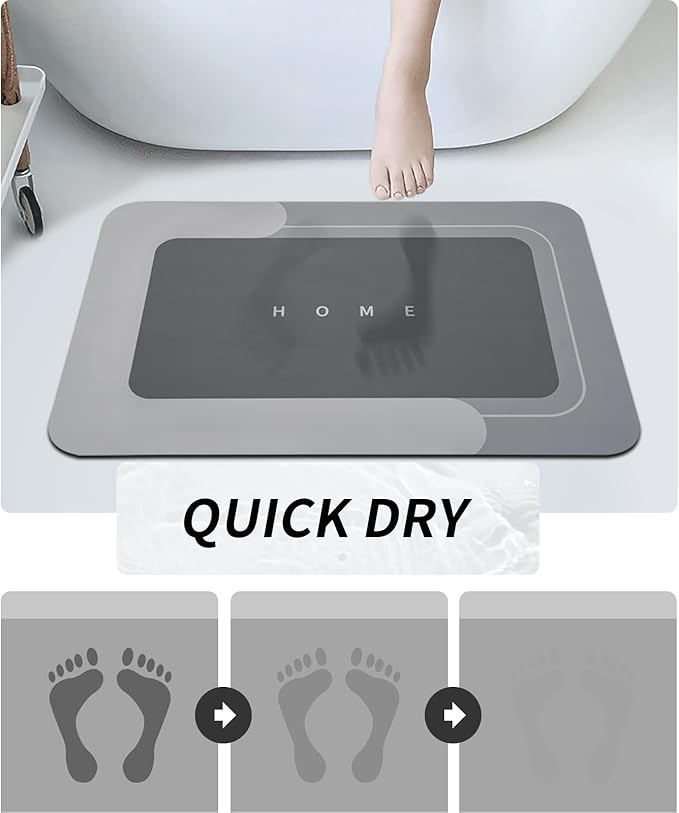 Housego Absorbent Bath Mat Magic Rug, Quick Drying Mat Magic Bath Mat Non-Slip Floor Rug Rubber Backed for Bathroom Kitchen Shower Sink, Water Absorbent (1PC, 15.7''x23.6'', Dark Gray)