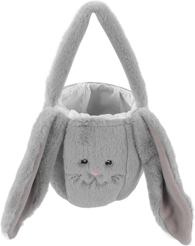 KIMISS Plush Easter Bunny Basket for | Cute Cartoon Long Ears Bunny for Easter Egg | Soft Plush Bunny Egg Basket (Light Gray)