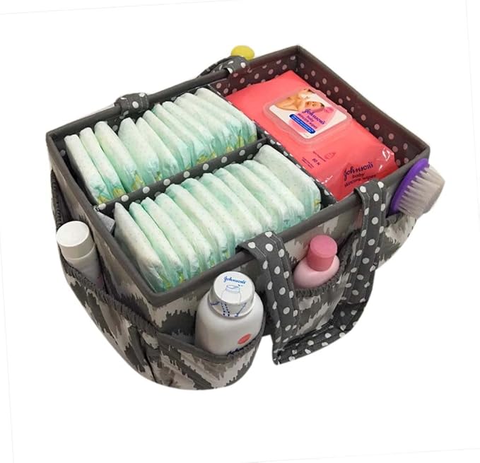 Bacati Mix and Match Nursery Fabric Storage Caddy with Handles, Grey