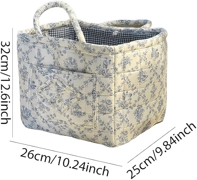 JQWYGB Foldable Laundry Basket Boho Bear Storage Basket Floral Quilted Fabric Car Storage Basket Handles Large Laundry Baskets for Clothes and Dolls