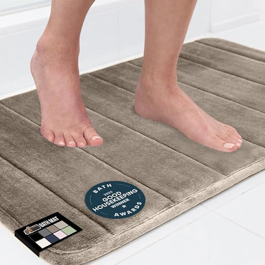 GORILLA GRIP Memory Foam Bath Mat, Soft Absorbent US Designed Bathroom Rug, Gripping Dots Machine Washable Bathmat, Cushioned Floor Mats, Shower Sink Rugs Room Décor Accessories, 36x24 Taupe