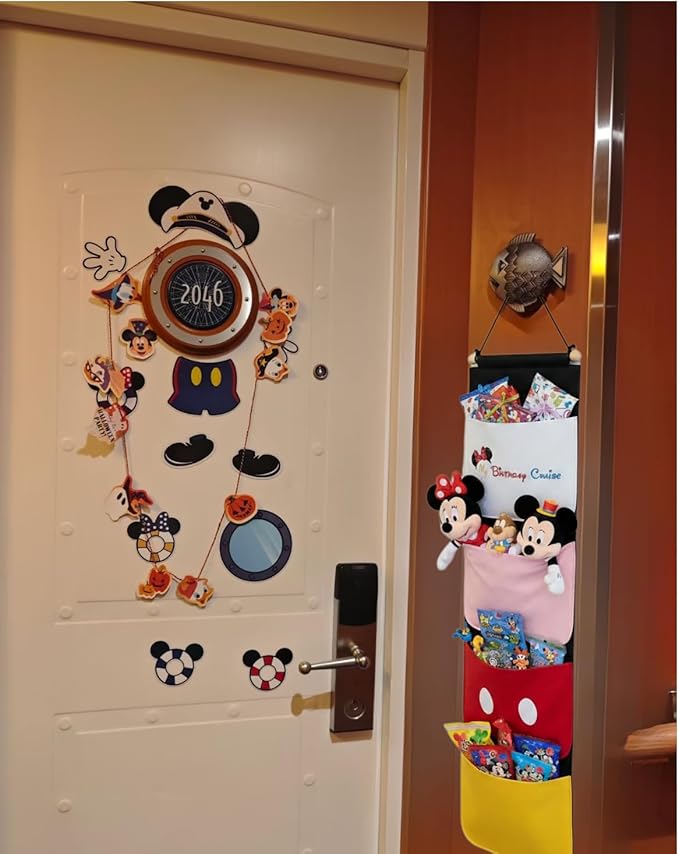 Princess Fish Extender for Cruise Door Gift Exchange, 4 Pocket Felt Hanging Organizer with Colorful Designs, HTV/Iron-On Personalized Door Hanger for Family Cruises (Mouse)
