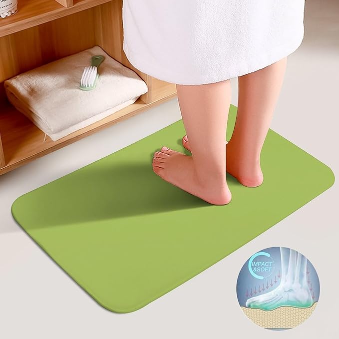 3 Pieces Bath Rug Sets, Lime Green Trend Color Bathroom Mat Set Non Slip U Shaped Contour Rug & Toilet Lid Cover