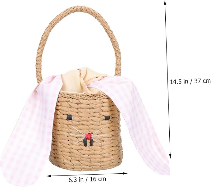MERRYHAPY Boy Girl Woven Rattan Handbag Bunny Ears Decorative Storage Basket for Boys and Girls Rooms and Photography Props and Design