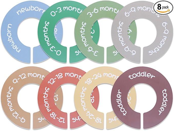 Baby Closet Dividers - Set of 8 Round Double-Sided Clothes Dividers from Newborn to Toddler, Gender-Neutral Baby Clothes Organizer