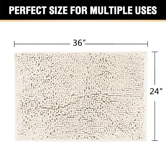 H.VERSAILTEX Microfiber Bath Rugs Chenille Floor Mat Ultra Soft Washable Bathroom Dry Fast Water Absorbent Bedroom Area Rugs, 24 x 36 - Inch, Ivory